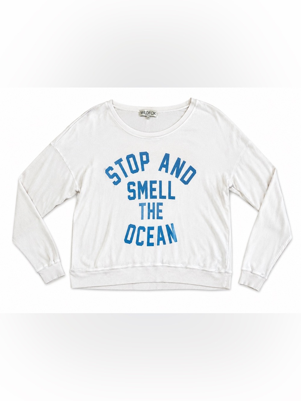 Wildfox Stop and Smell the Ocean Sweatshirt Women S White Graphic USA Made - Picture 6 of 7